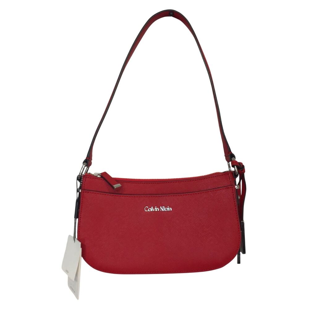 Calvin Klein Josie Shoulder Bag Red Leather Small Shoulder Zip Top Closer -NWT